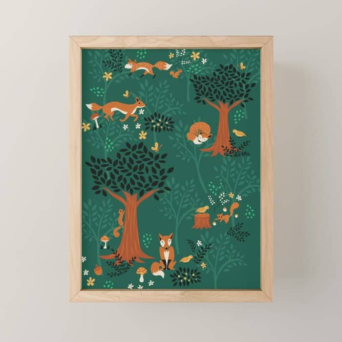 Foxes Playing In The Emerald Forest Mini Art Print