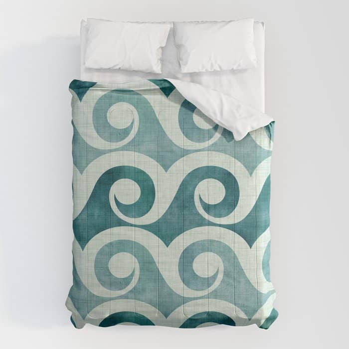 Vintage Waves Tropical Teal Geometric Pattern Comforter