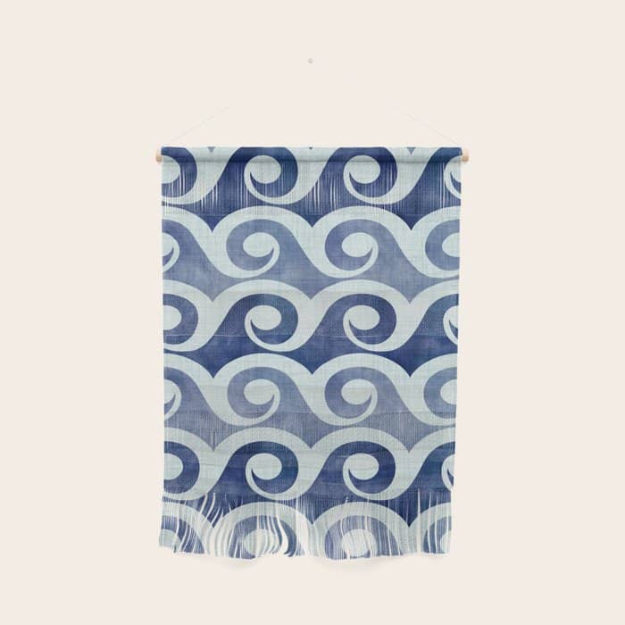 Indigo Geometric Beach Waves Wall Hanging