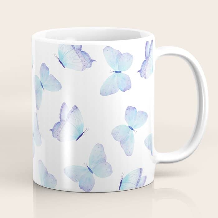 Lilac Aqua Blue Watercolor Hand Painted Butterfly Coffee Mug