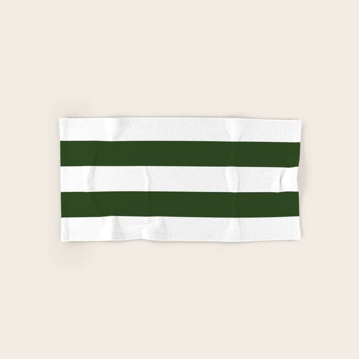 Large Dark Forest Green And White Cabana Tent Stripes Bath Towel
