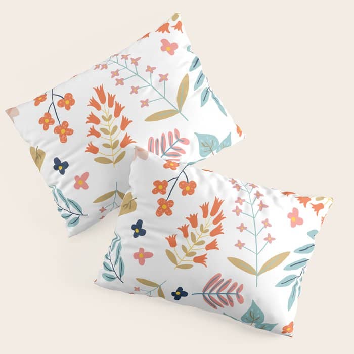Botanical Harmony | Floral Vintage Plants Colorful Leaves | Autumn Spring Nature Bohemian Chic Pillow Sham