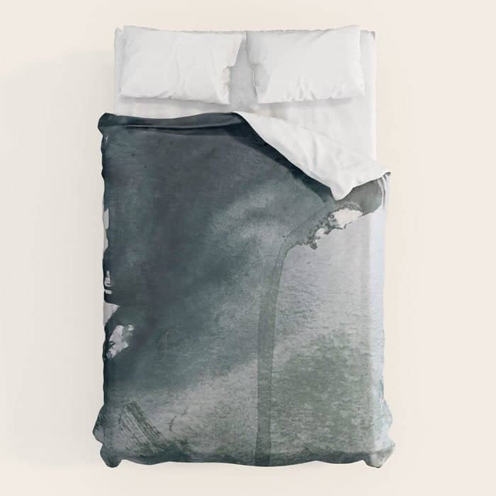 Lakeside: A Minimal, Abstract, Watercolor And Ink Piece In Shades Of Blue And Green Duvet Cover