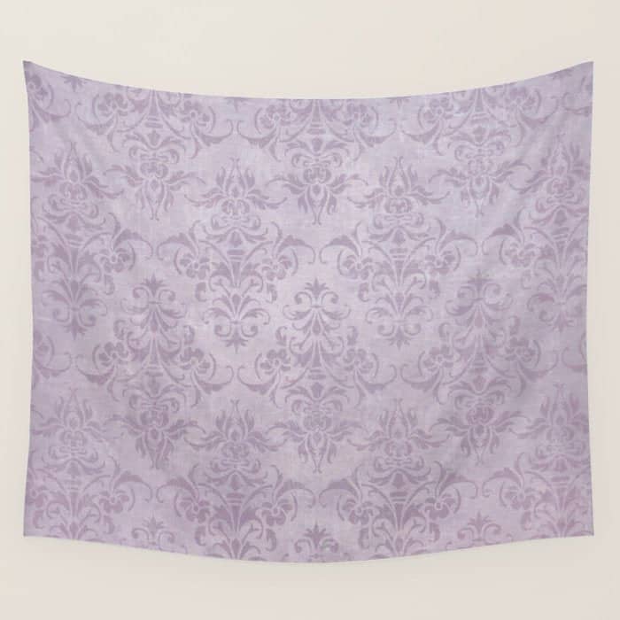 Vintage Chic Violet Lilac Floral Damask Pattern Wall Tapestry