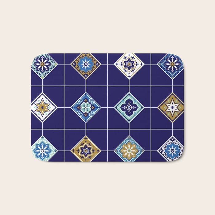 Talavera Mexican Tile - Navy & Bronze Palette Bath Mat
