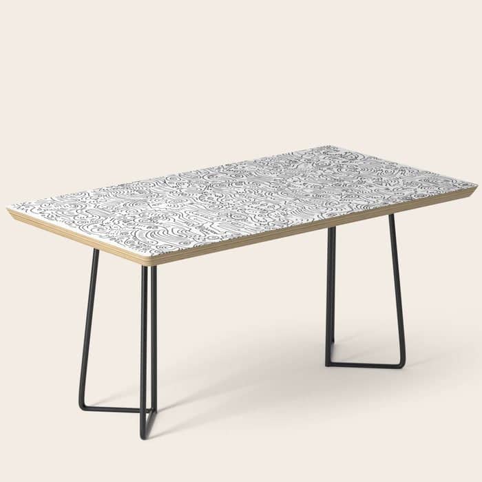 Graffiti Black And White Pattern Doodle Hand Designed Scan Coffee Table