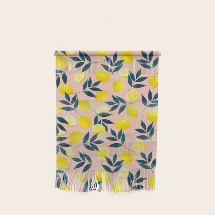 Lemon Goodness, Botanical Nature Forest Illustration, Bohemian Blush Colorful Painting Wall Hanging