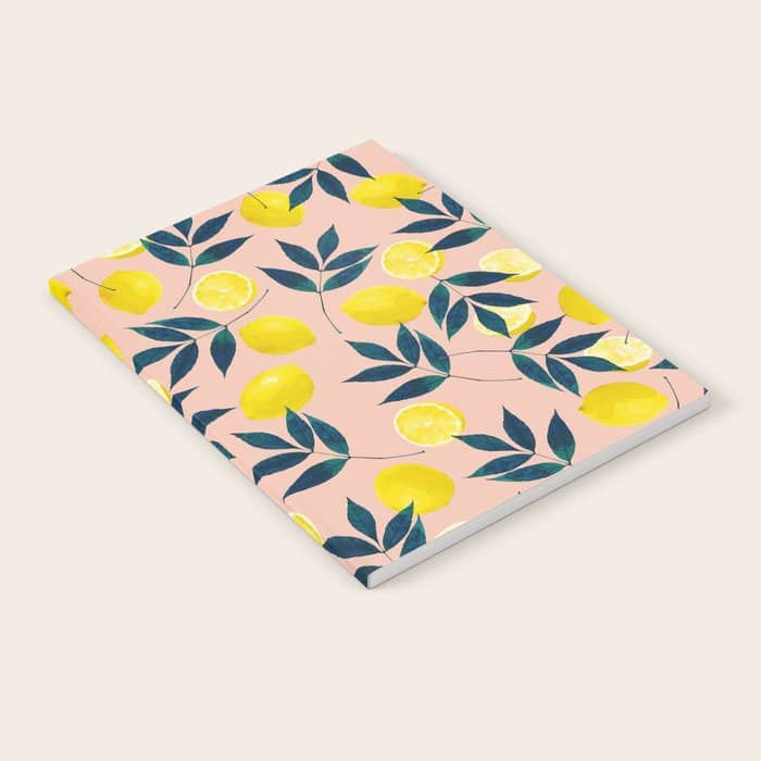 Lemon Goodness, Botanical Nature Forest Illustration, Bohemian Blush Colorful Painting Notebook