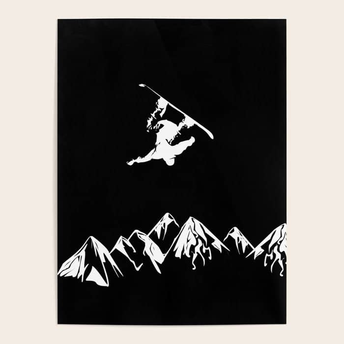Rocky Mountain Snowboarder Catching Air Poster