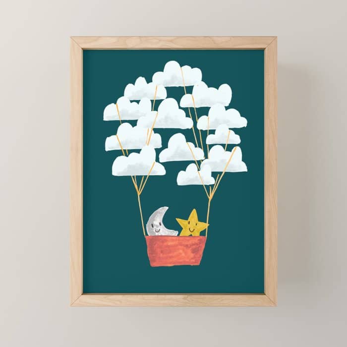 Hot Cloud Baloon - Moon And Star Mini Art Print