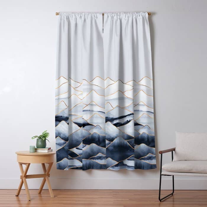 Mountains 2 - Gold Colored Lines Window Curtain