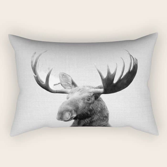 Moose - Black & White Rectangular Pillow
