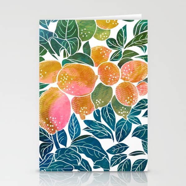 Lemons | Watercolor Modern Boho Botanical Painting | Pastel Summer Jungle Garden Juicy Fresh Stationery Card