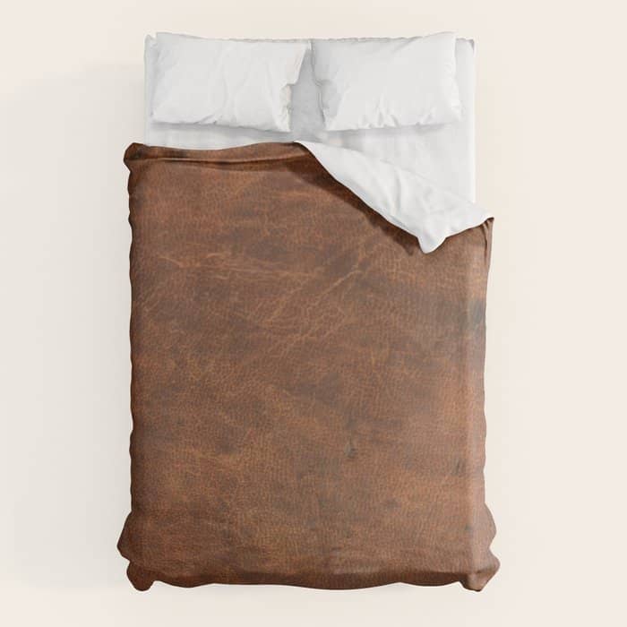 Old Tan Faux Leather Texture Duvet Cover