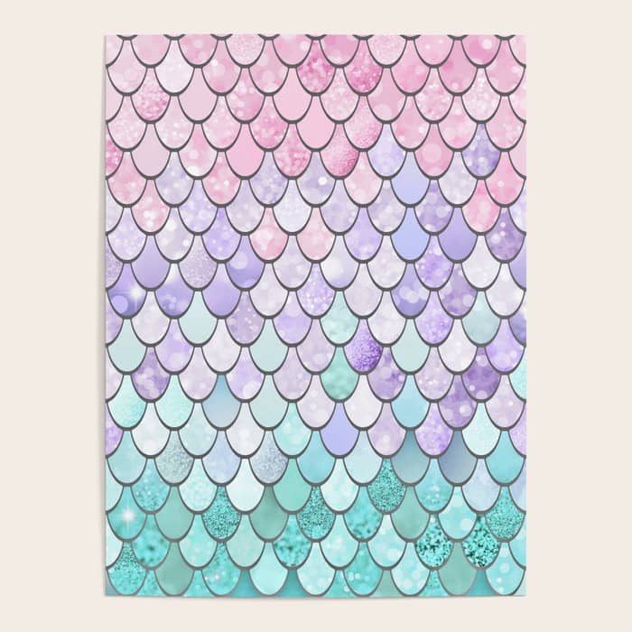 Mermaid Pastel Pink Purple Aqua Teal Poster