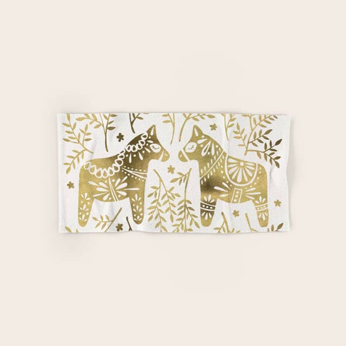 Swedish Dala Horses - Gold Palette Bath Towel