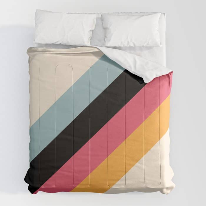 Hariasa - Classic Colorful Abstract Minimal Retro 70s Style Stripes Design Comforter
