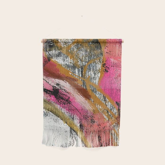 Motivation [3] : A Colorful, Vibrant Abstract Piece In Pink Red, Gold, Black And White Wall Hanging