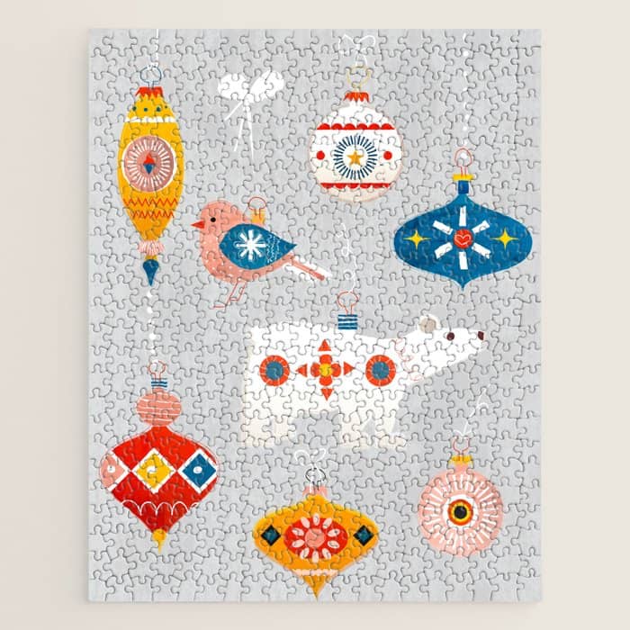 Christmas Vintage Decorations With Bear And Bird Jigsaw Puzzle