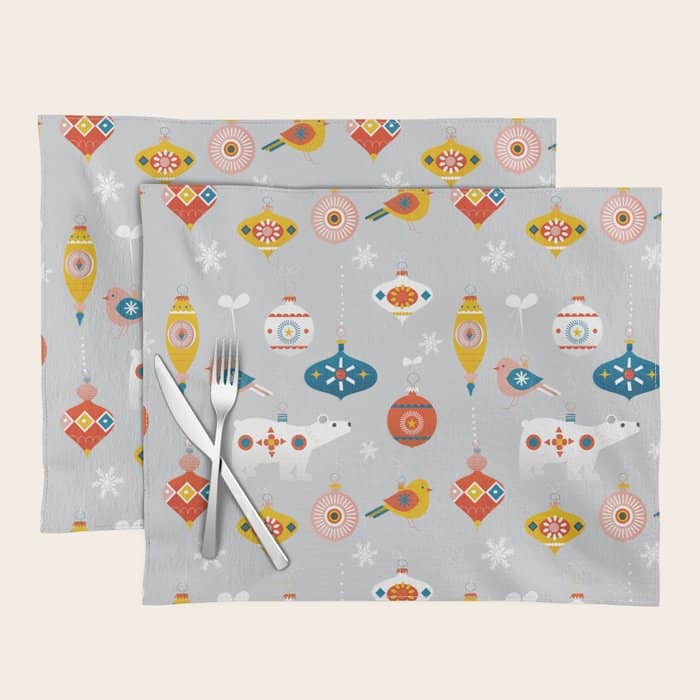 Christmas Vintage Decorations With Bear And Bird Placemat