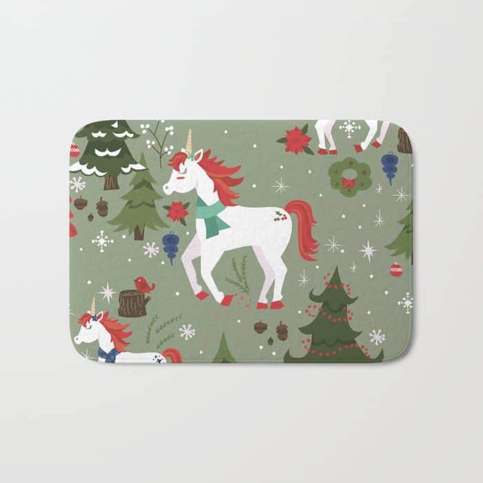 Christmas Winter Unicorn Pattern Bath Mat