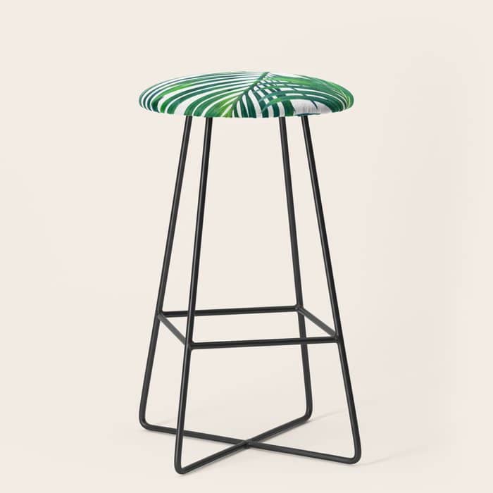 Palm Paradise, Tropical Leaves, Beachy Watercolor Painting, Minimal Nature Botanical Illustration Stool