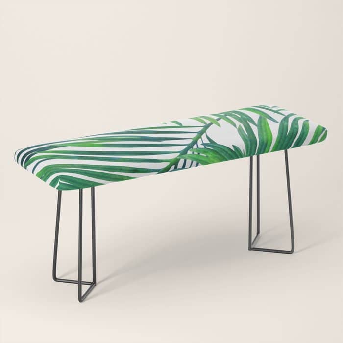 Palm Paradise, Tropical Leaves, Beachy Watercolor Painting, Minimal Nature Botanical Illustration Bench