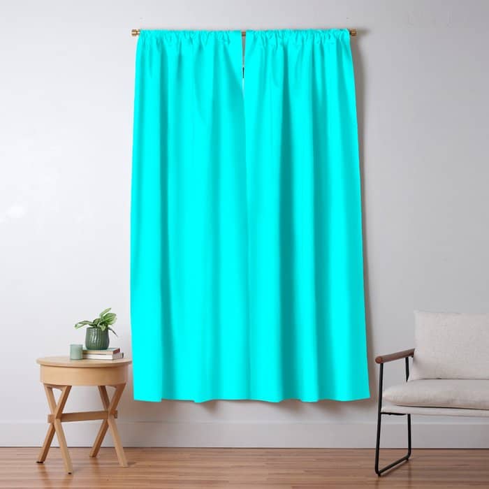 Neon Aqua Blue Bright Electric Fluorescent Color Window Curtain