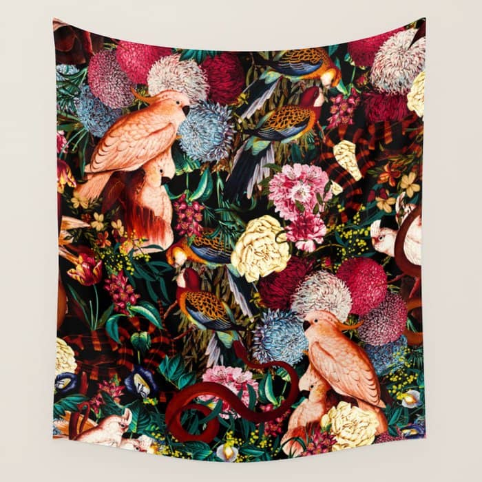 Floral And Animals Pattern Ii Wall Tapestry