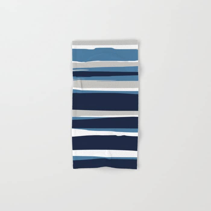 Ocean Beach Striped Landscape, Navy, Blue, Gray Bath Towel