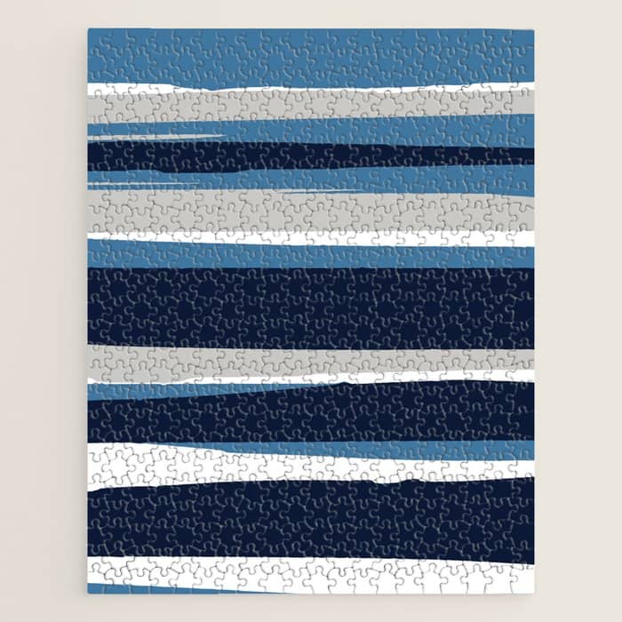 Ocean Beach Striped Landscape, Navy, Blue, Gray Jigsaw Puzzle