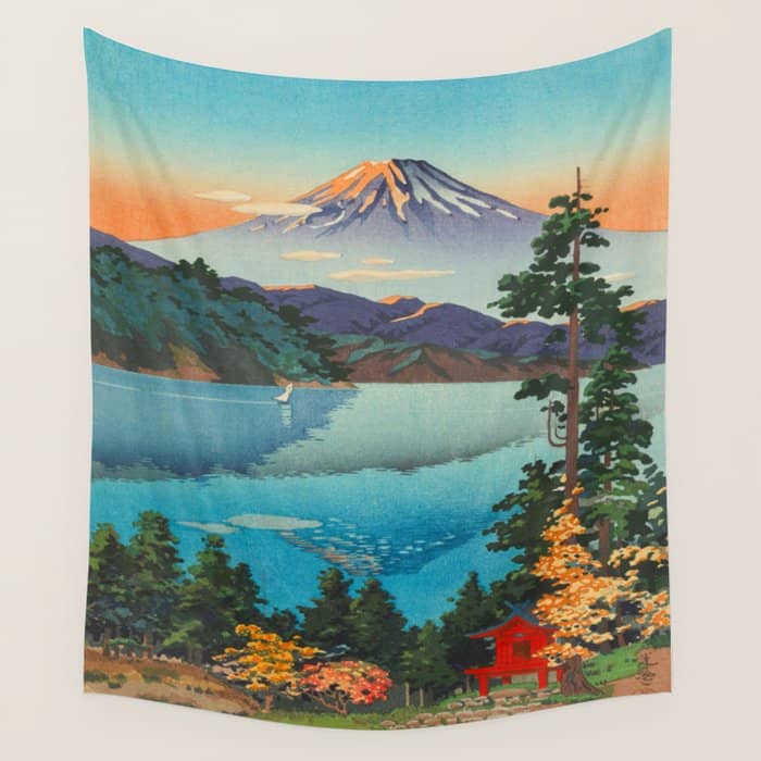 Tsuchiya Koitsu Vintage Japanese Woodblock Print Fall Autumn Mount Fuji Wall Tapestry