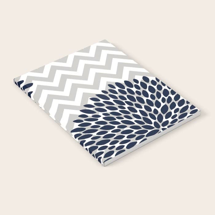 Chevron Floral Modern Navy And Grey Notebook