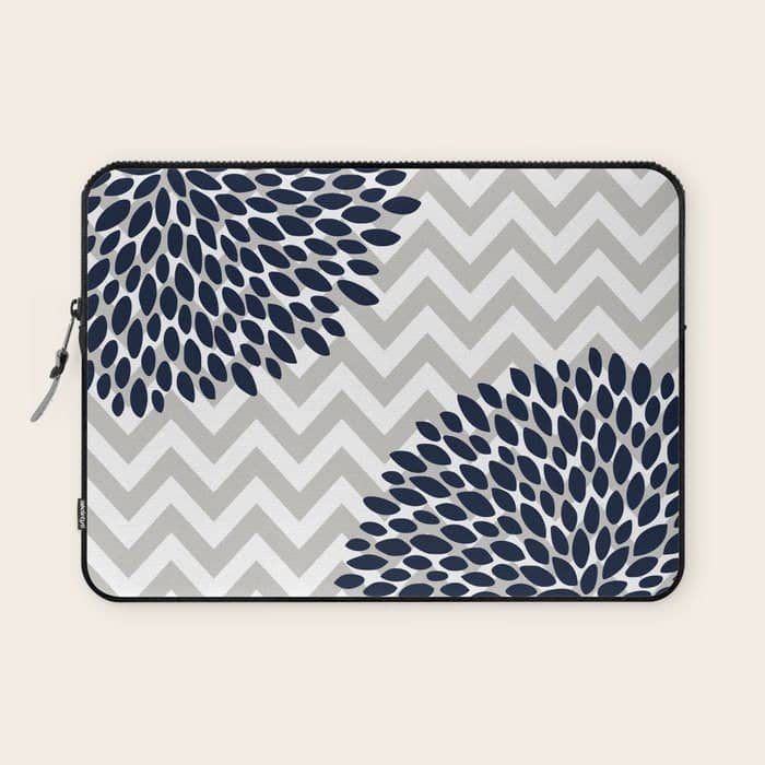 Chevron Floral Modern Navy And Grey Laptop Sleeve