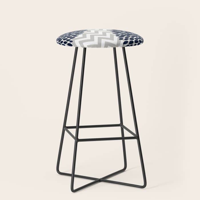 Chevron Floral Modern Navy And Grey Stool