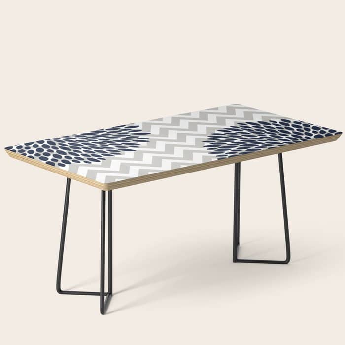 Chevron Floral Modern Navy And Grey Coffee Table