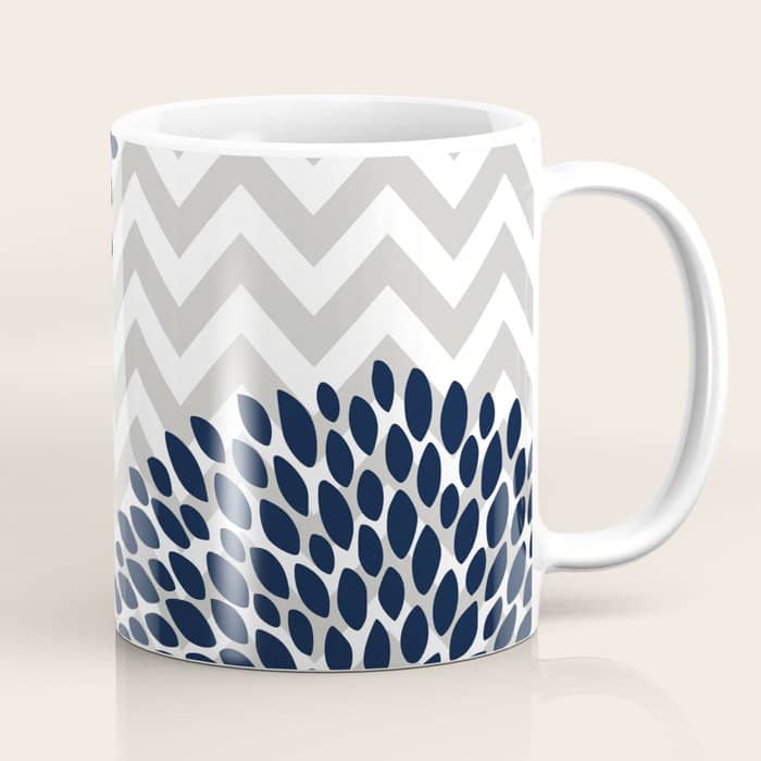 Chevron Floral Modern Navy And Grey Coffee Mug