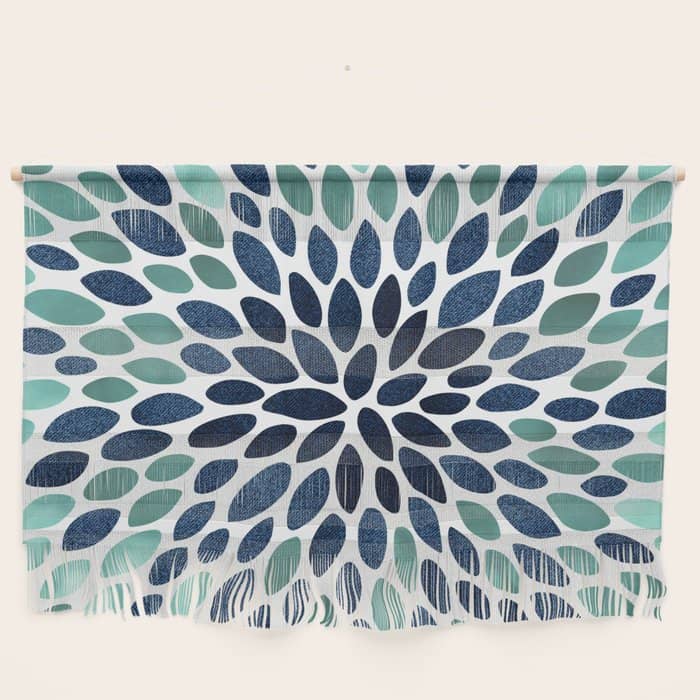 Flower Bloom, Aqua And Navy Wall Hanging