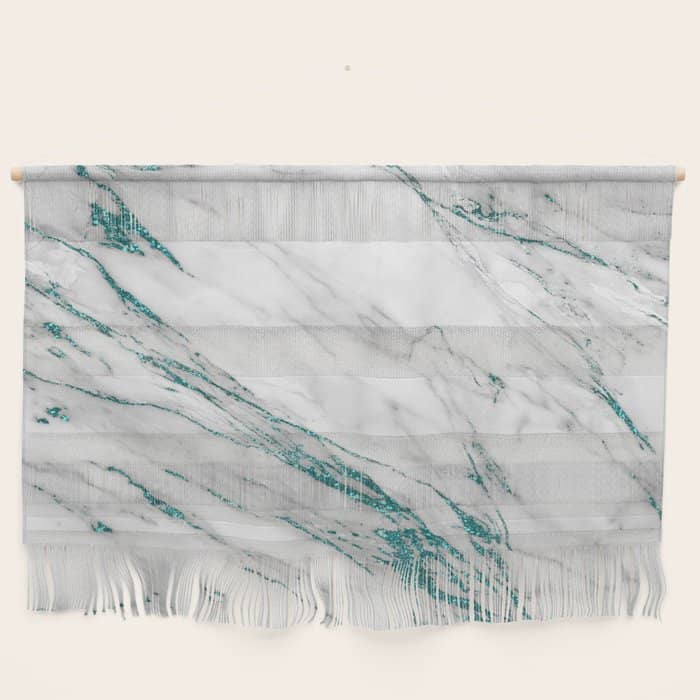 Gray Marble Aqua Teal Metallic Glitter Foil Style Wall Hanging