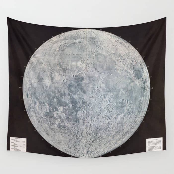 Vintage Lunar Moon Map, 1960s Wall Tapestry