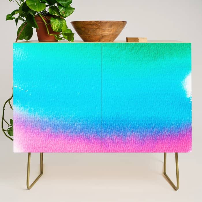 Rainbow, Watercolor Painting Abstract Colorful Fun, Urban Eclectic Contemporary Party Bohemian Credenza