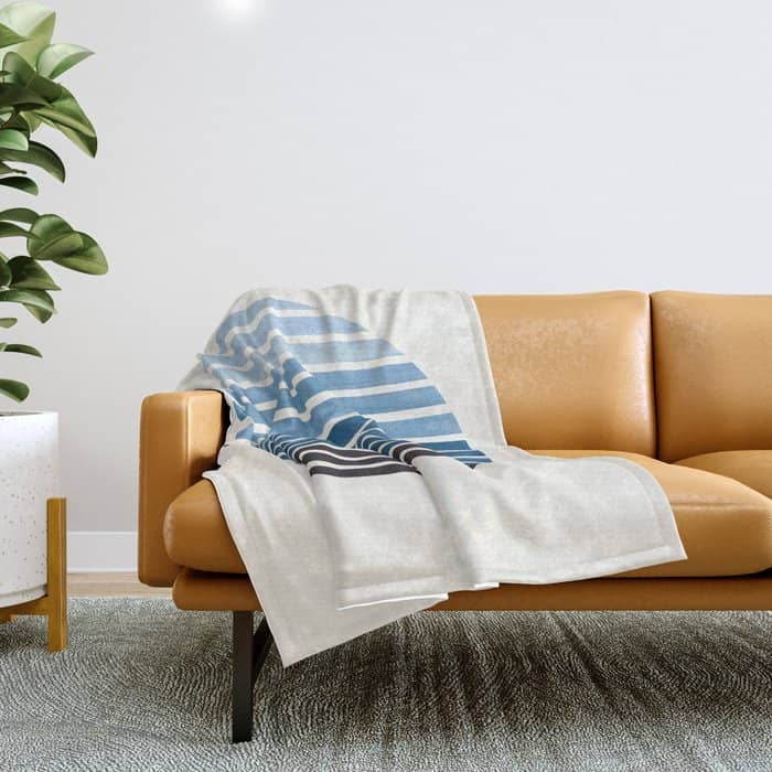 Green Blue Mid Century Modern Minimalist Scandinavian Colorful Stripes Geometric Pattern Round Circl Throw Blanket