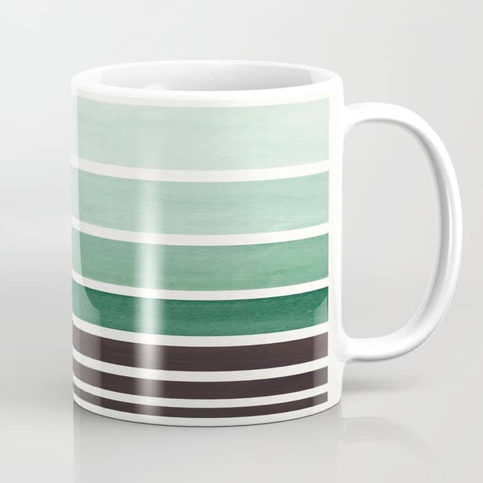 Deep Green Minimalist Watercolor Mid Century Staggered Stripes Rothko Color Block Geometric Art Coffee Mug