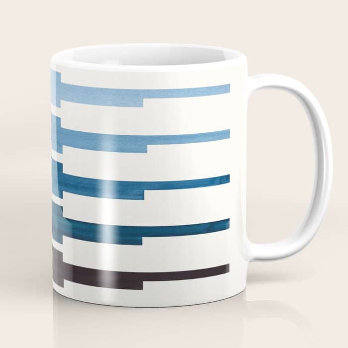 Mid Century Minimalist Ancient Aztec Inca Geometric Pattern Watercolor Blue Green Colorful Gouache P Coffee Mug