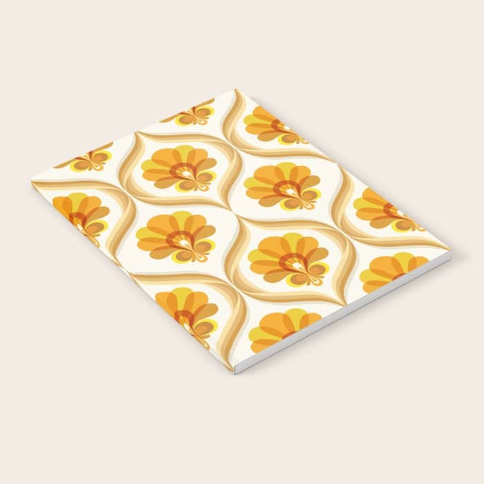 Ivory, Orange, Yellow And Brown Floral Retro Vintage Pattern Notebook