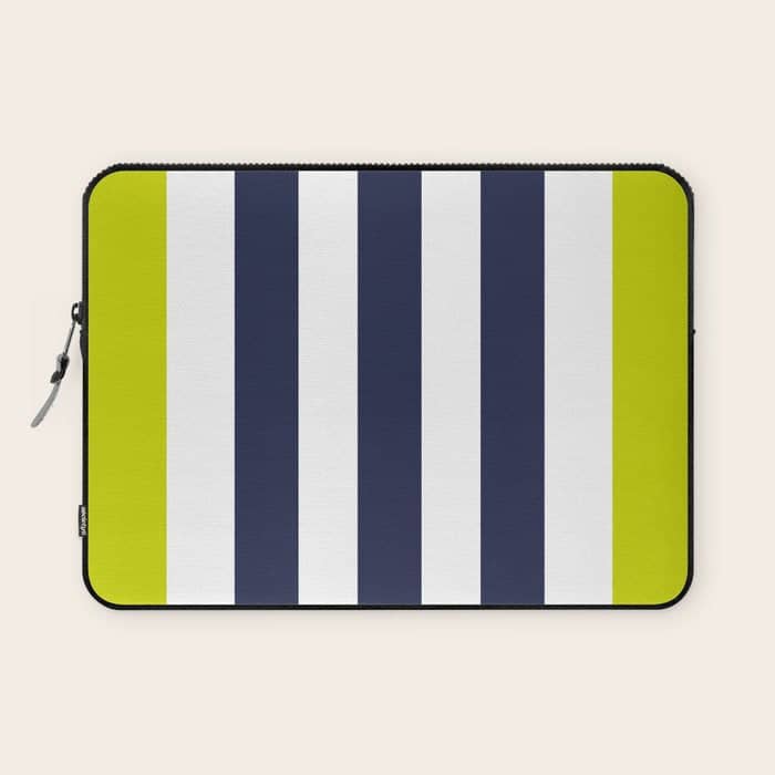 Modern Classy Navy Blue Lime Green Stripes Laptop Sleeve
