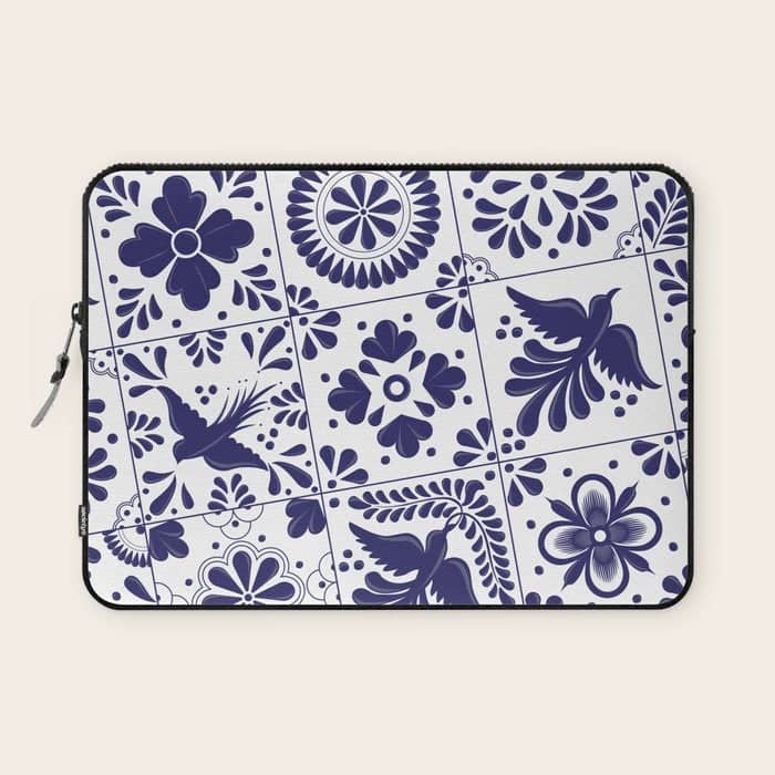 Mexican Talavera Blue Tiles Pattern By Akbaly Laptop Sleeve