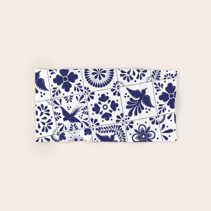Mexican Talavera Blue Tiles Pattern By Akbaly Bath Towel