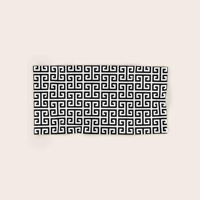 Black And White Greek Key Pattern Bath Towel