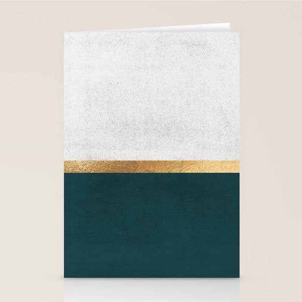Deep Green, Gold And White Color Block Stationery Card